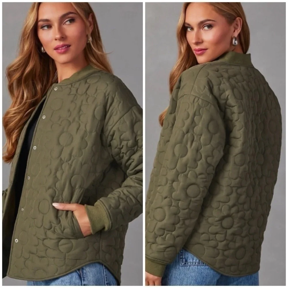 Vici Collection Promesa Kaitlin Quilted Floral Jacket Olive Green Size Large NWT